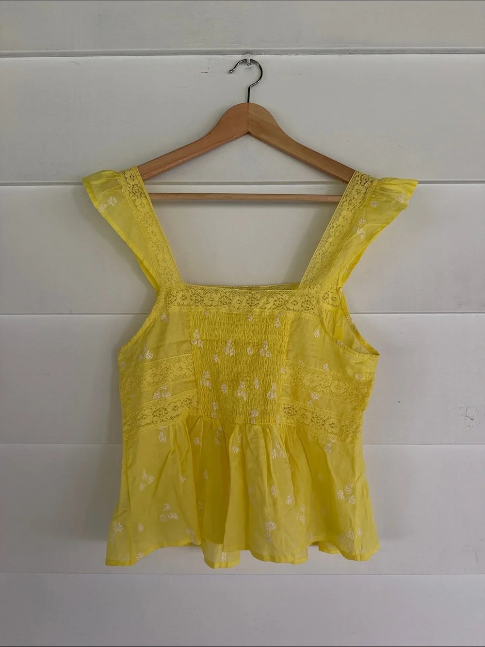 Free People Yellow Lace-Trim Peplum Tank Top